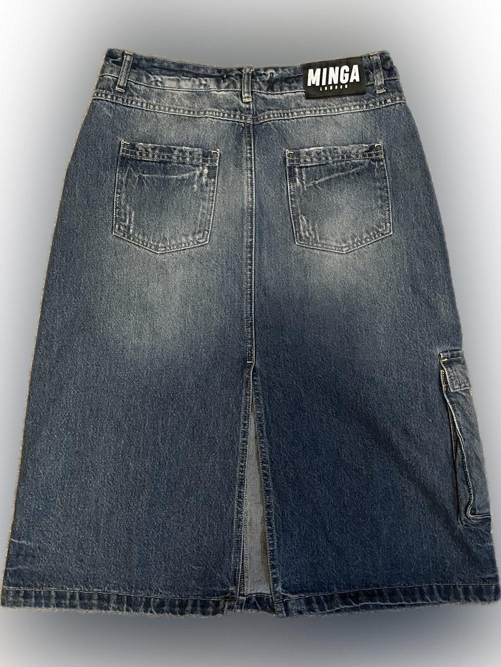 Minga London Washed Denim Grunge Utility Skirt size 26 - Picture 6 of 15
